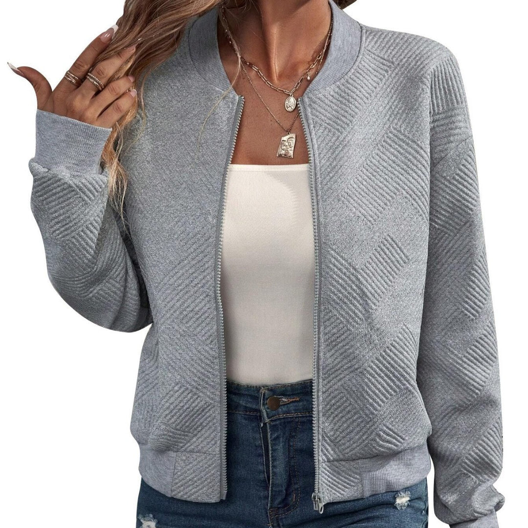 Damen lässige Bomberjacke mit feinem Strukturdesign und praktischen Taschen EB