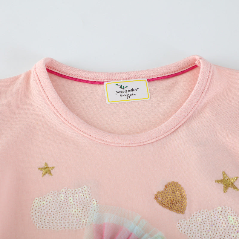 Mädchen Sweatkleid mit buntem Einhorn-Design und Glitzerapplikationen EB
