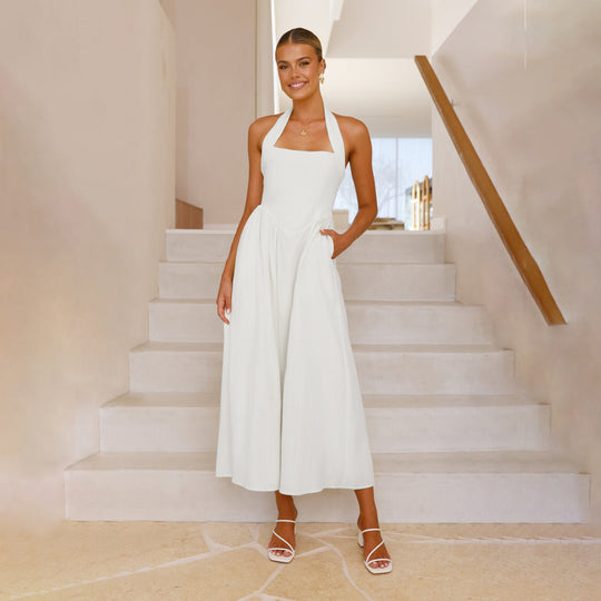 Damen Maxikleid mit schulterfreier Silhouette und eleganter Taillierung EB