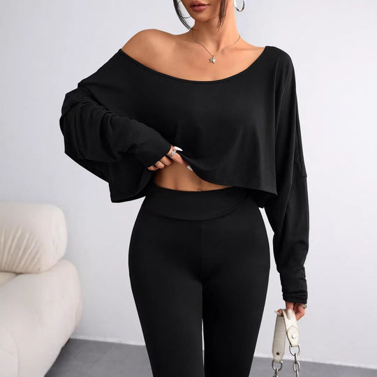 Damen Lässiges Crop-Top mit weitem Schnitt und asymmetrischem Ausschnitt EB