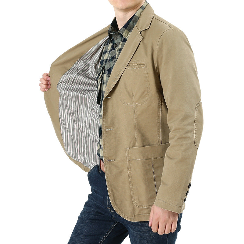 Herren Baumwoll-Canvas Sakko im Casual-Field-Stil mit gestreiftem Innenfutter und aufgesetzten Taschen EB