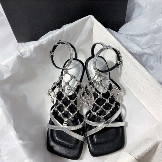 Damen elegante Sandalen mit dekorativem Strassbesatz EB