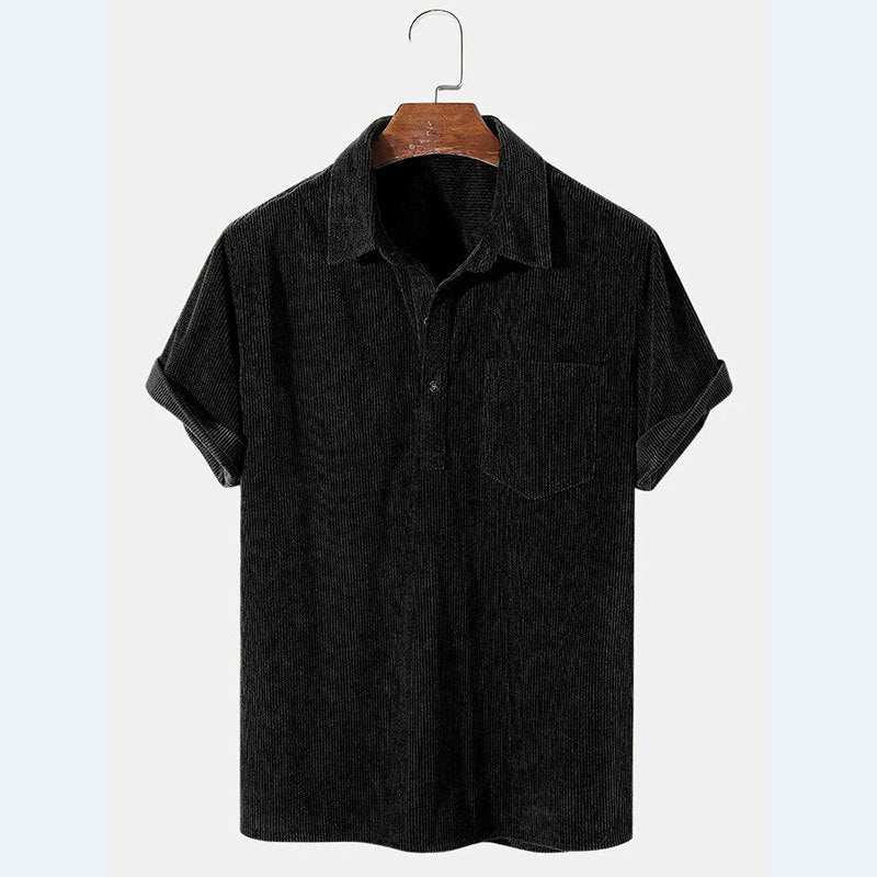 Herren Kurzarm Poloshirt aus gestreiftem Stoff mit Knopfleiste und Brusttasche EB