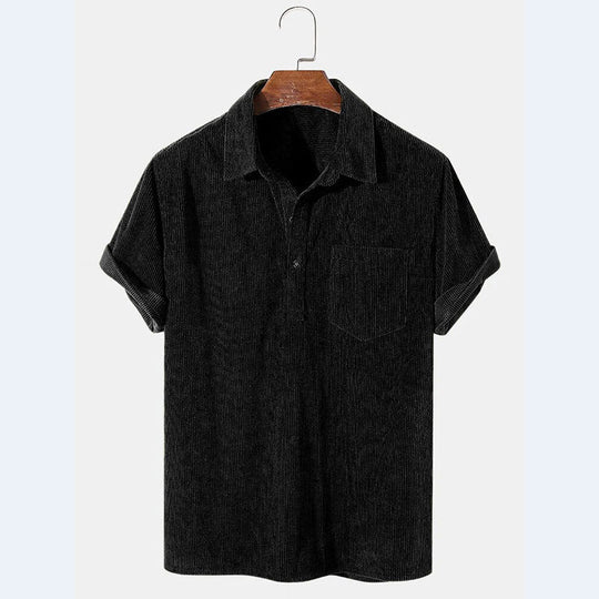 Herren Kurzarm Poloshirt aus gestreiftem Stoff mit Knopfleiste und Brusttasche EB