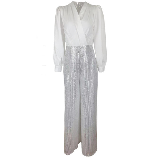 Damen elegante Overall mit funkelnden Pailletten und langem Schnitt EB