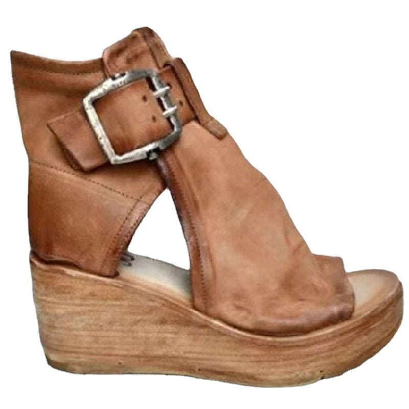 Damen Wedge-Stiefel mit modischem Buckle-Design EB