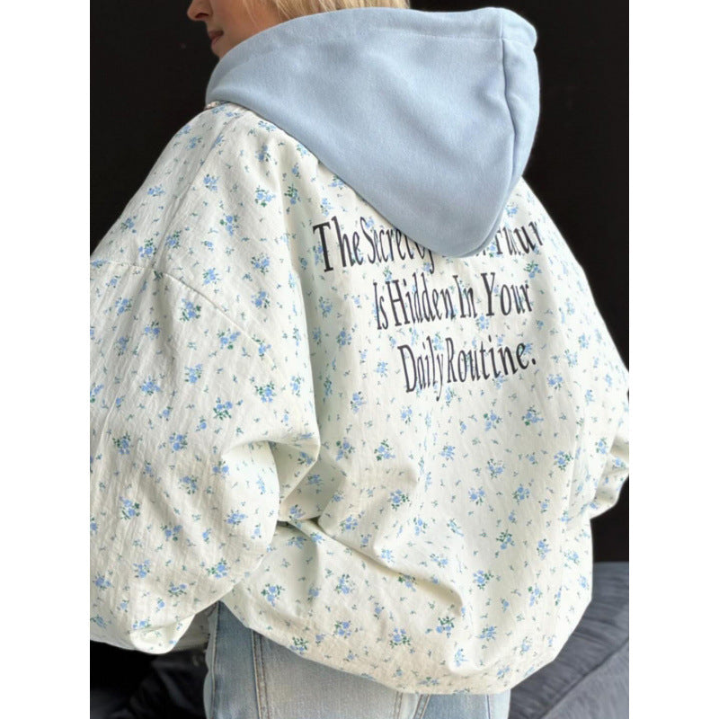 Damen lässige Oversized-Jacke mit floralen Muster EB
