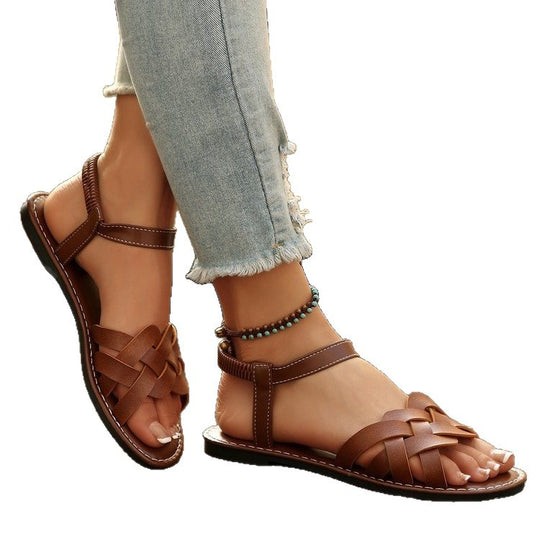 Damen bequeme geflochtene Sandalen mit verstellbarem Riemen EB