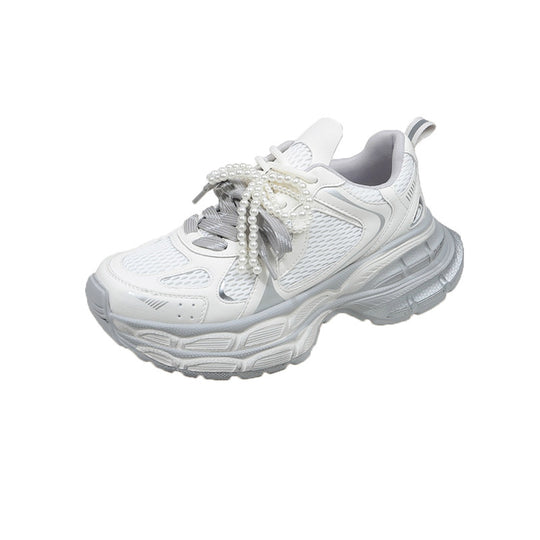 Damen sportliche Sneakers mit modischem Perlen-Schnürsystem EB