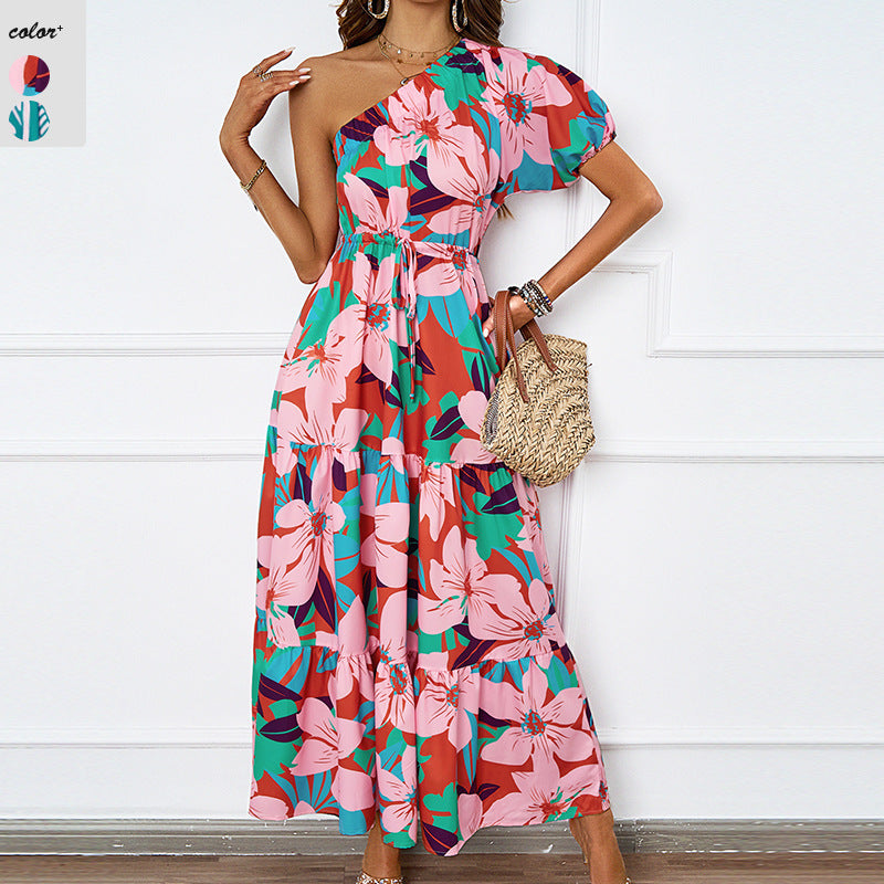 Damen Maxikleid mit asymmetrischem Design und fließendem Rock EB