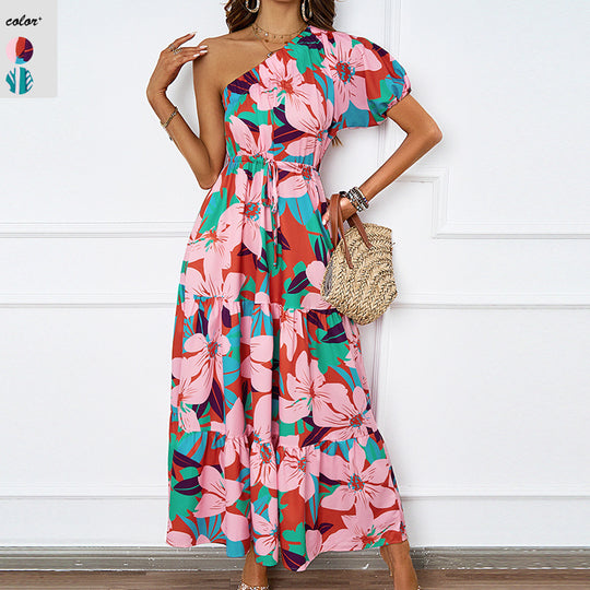 Damen Maxikleid mit asymmetrischem Design und fließendem Rock EB