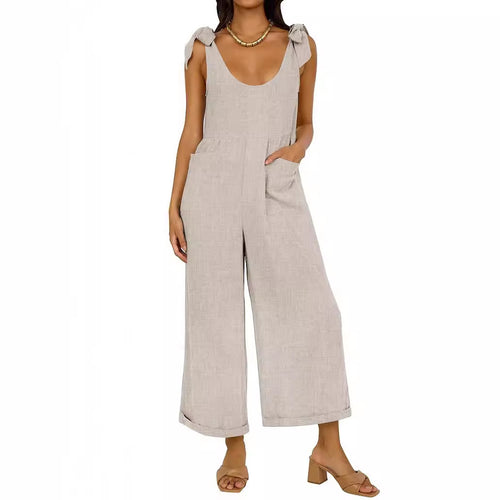 Damen Lässiger Jumpsuit mit verstellbaren Trägern und weitem Bein EB