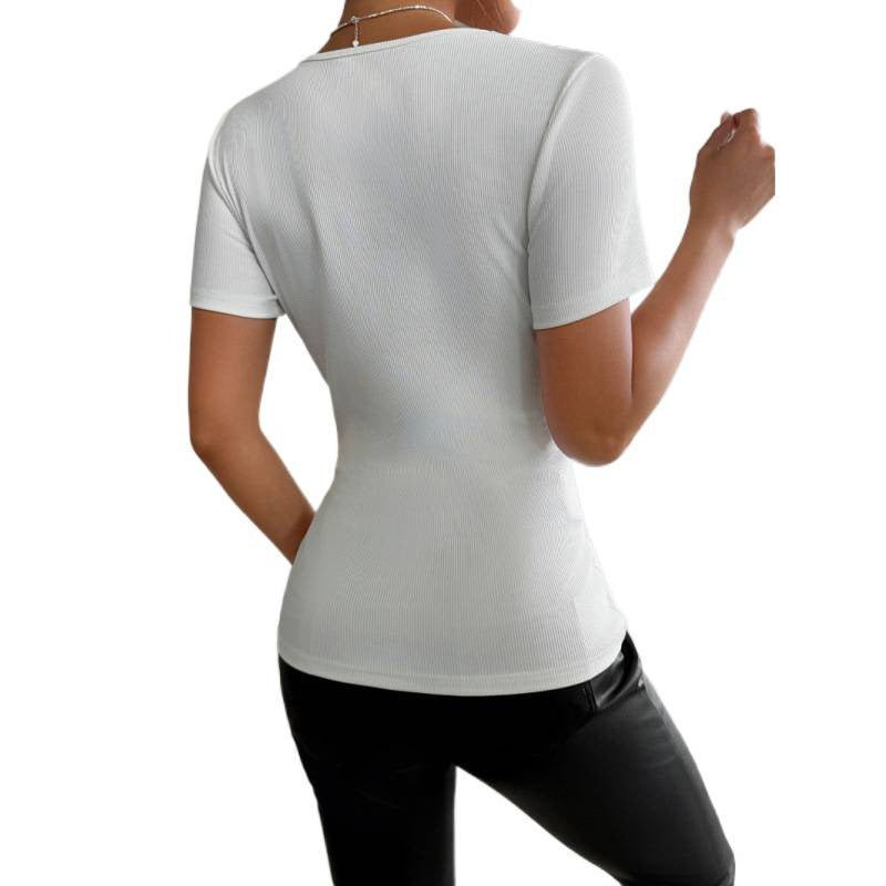 Damen Kurzarmshirt mit floralem Spitzeneinsatz und Perlendetails EB