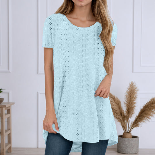 Damen nan locker geschnittene Broderie-Anglaise Tunika mit Rundhalsausschnitt, seitlichen Schlitzen und abgerundetem Saum EB