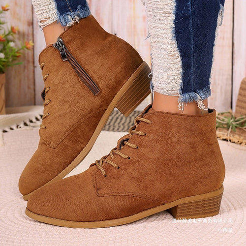 Damen nan spitze Schnür-Ankleboots mit seitlichem Reißverschluss und niedrigem Blockabsatz EB