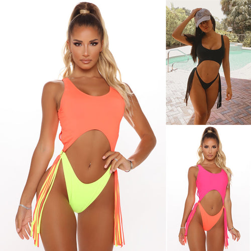 Damen Badeanzug mit Cut-Outs und Fransen EB
