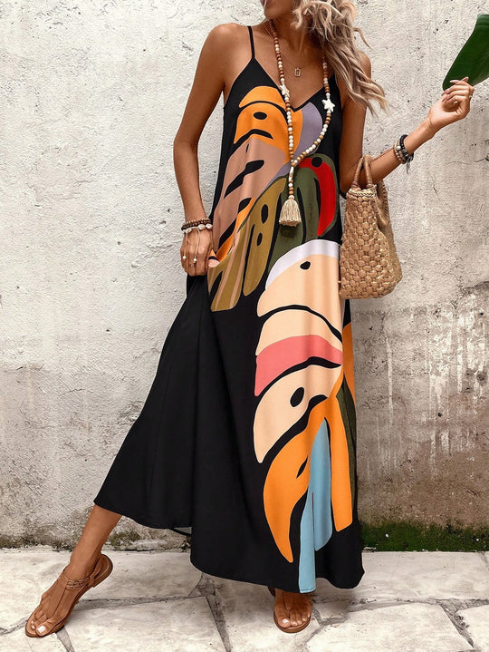 Damen Sommerliches Maxikleid mit buntem Blattdruck EB