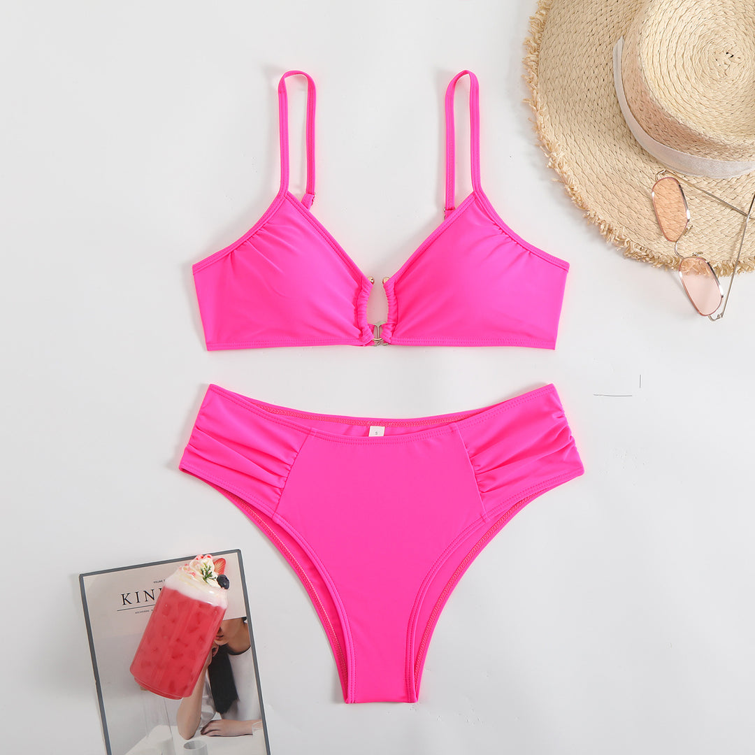 Damen modischer Triangel-Bikini mit seitlichen Raffungen EB