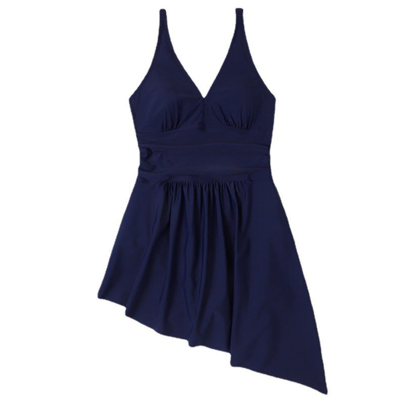 Damen eleganter Einteiler Badeanzug mit asymmetrischem Rock und verstellbaren Trägern EB