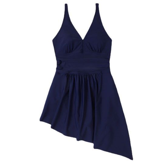 Damen eleganter Einteiler Badeanzug mit asymmetrischem Rock und verstellbaren Trägern EB