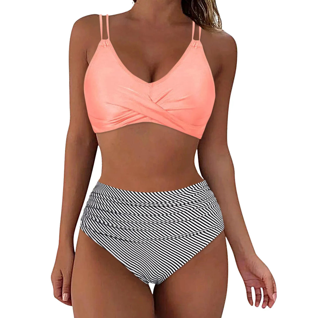 Damen Trendiger Hochschnitt-Bikini mit Raffung EB