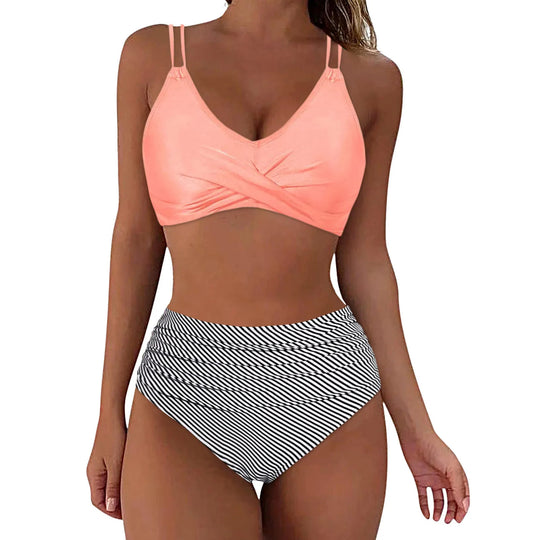 Damen Trendiger Hochschnitt-Bikini mit Raffung EB