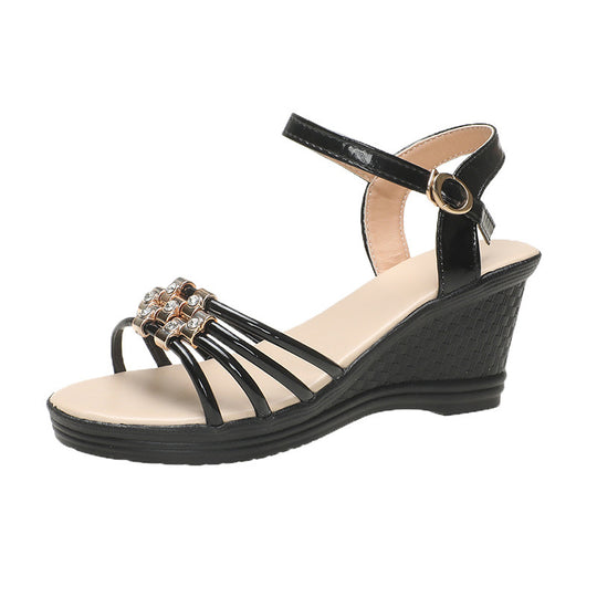 Damen Wedge-Sandaletten mit funkelnden Ziersteinen und elegantem Riemendesign EB