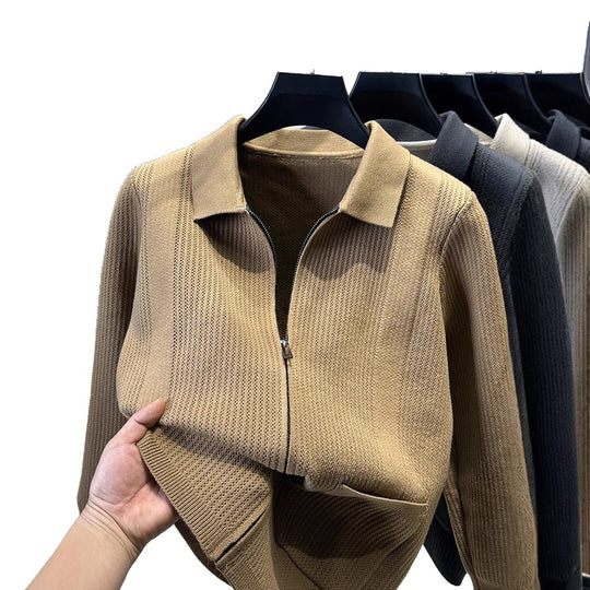 Damen Pullover mit strukturiertem Reißverschluss und klassischem Kragen EB