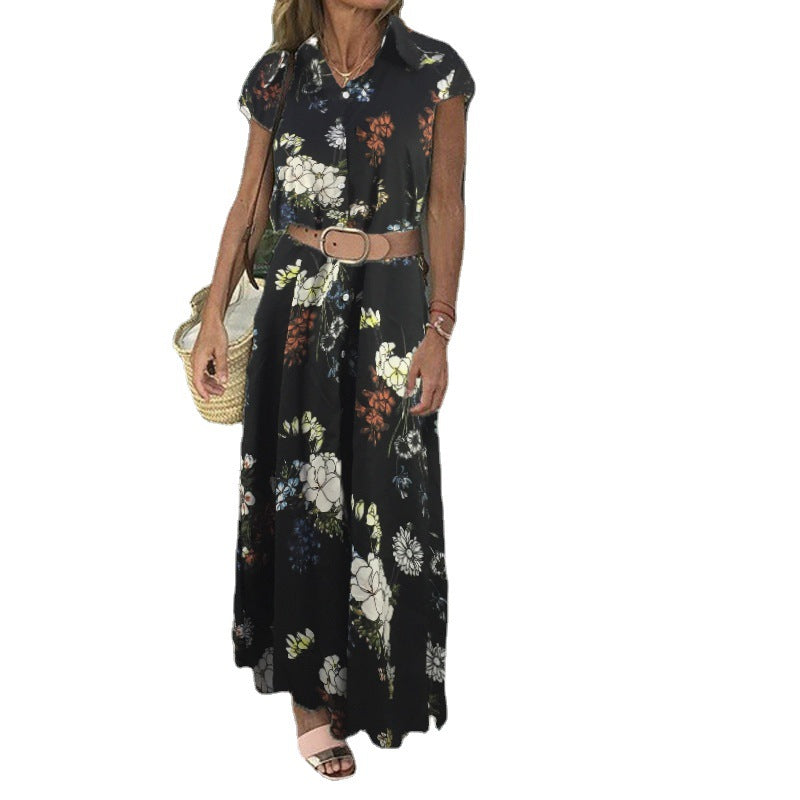 Damen Maxikleid mit Blumenmuster und elegantem Taillengürtel EB