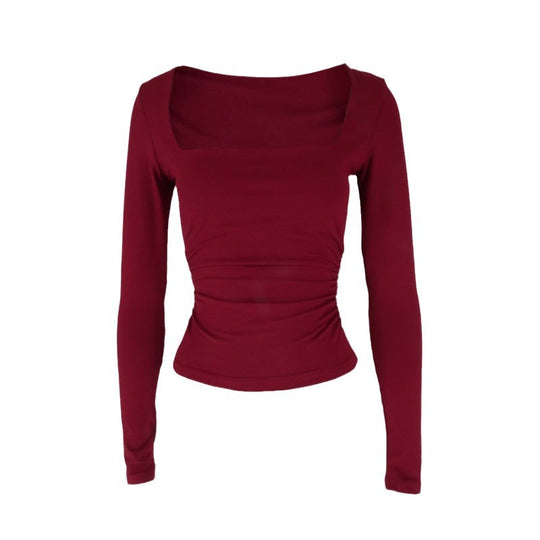 Damen Langarmshirt mit raffiniertem Raffungseffekt und eckigem Ausschnitt EB