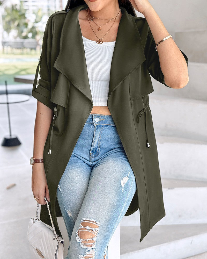 Damen Trenchcoat mit abnehmbarer Kapuze und verstellbarem Taillenzug EB