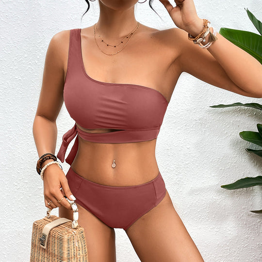 Damen Einseitiger Bikini mit floralem Design und seitlichem Knoten EB