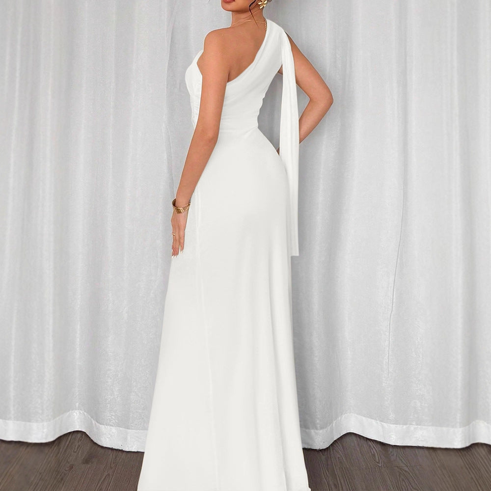 Damen elegantes Wickelkleid mit asymmetrischem Schnitt und tiefem V-Ausschnitt EB