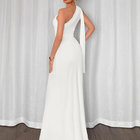 Damen elegantes Wickelkleid mit asymmetrischem Schnitt und tiefem V-Ausschnitt EB