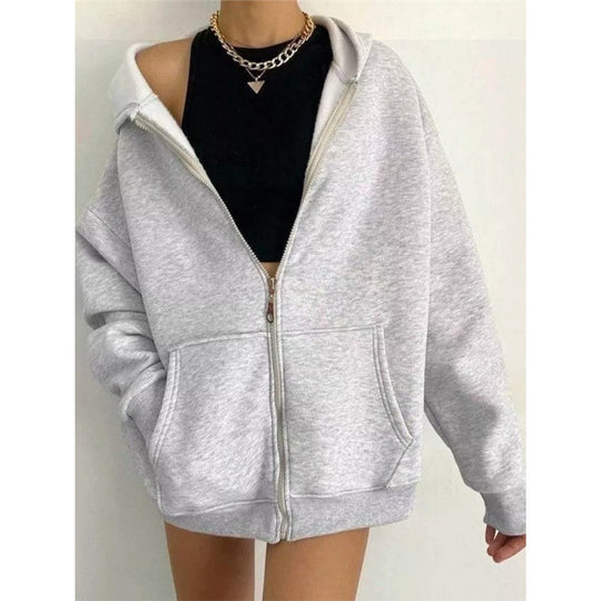 Damen nan oversized Kapuzenjacke mit Reißverschluss und Kängurutaschen EB