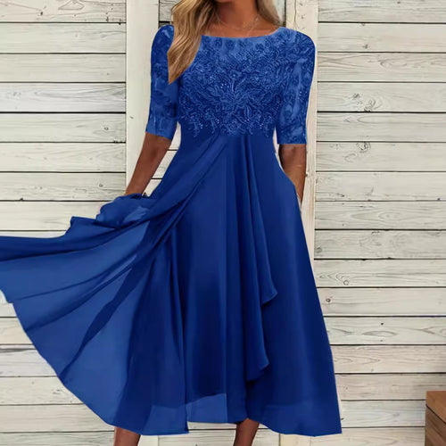 Damen Abendkleid mit elegantem Stickdesign und fließendem Rock Heidi-Mode