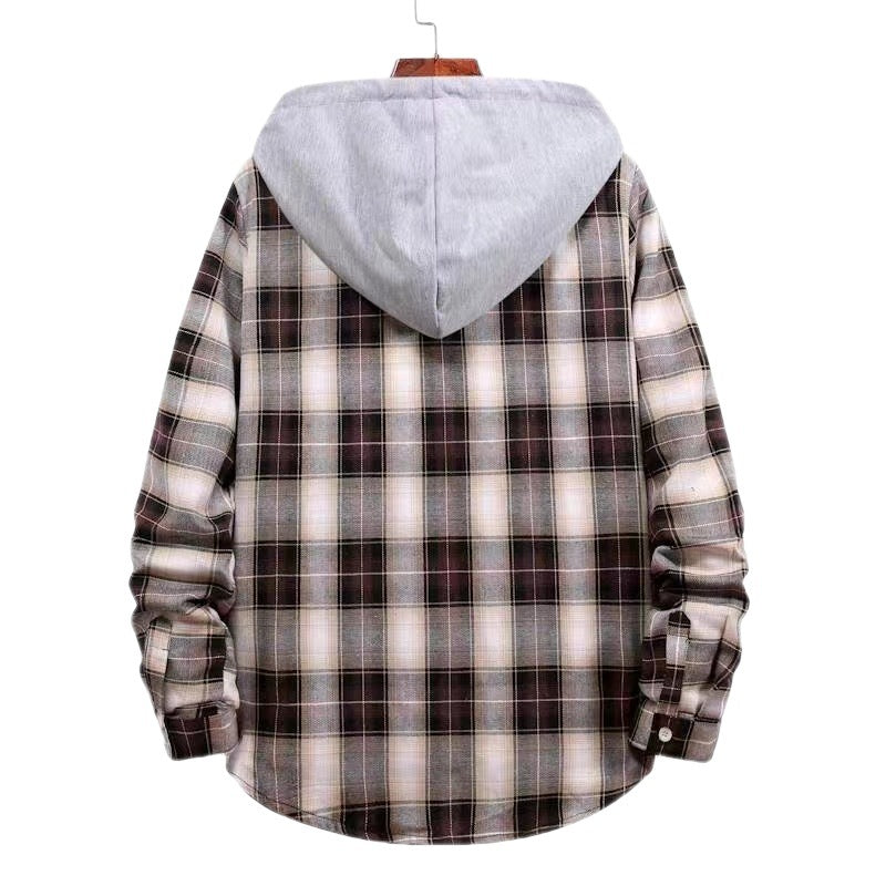 Damen Karierte Flanelljacke mit Kapuze EB