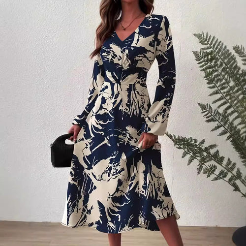 Damen Midi-Kleid mit floralen Details und schickem V-Ausschnitt EB