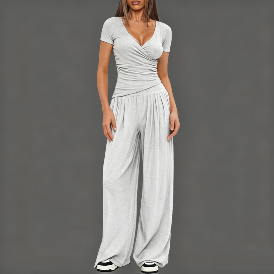 Damen Eleganter Wickel-Jumpsuit mit weitem Bein und modischen Details EB