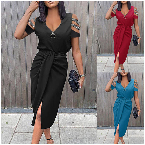 Damen Elegantes Wickelkleid mit modischen Cut-Out-Details und Glanzverzierungen EB