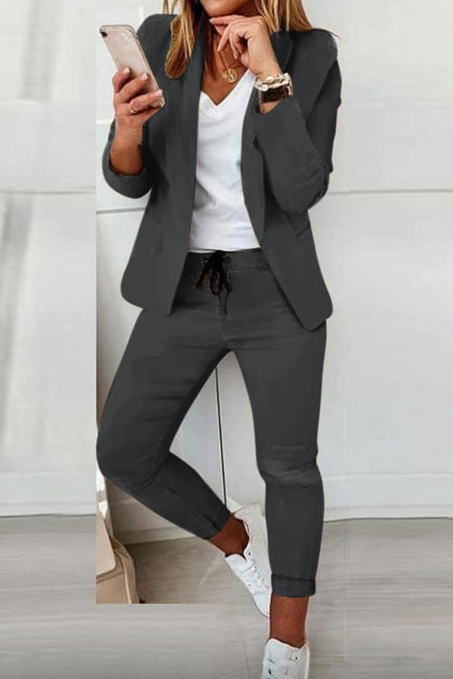 Damen nan zweiteiliges Blazer-Jogger-Set mit tailliertem Blazer und elastischer Bundhose EB