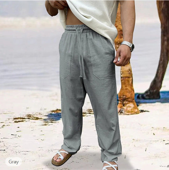 Herren nan lässige Leinen-Joggerhose mit elastischem Tunnelzug, aufgesetzten Taschen und konischer Silhouette EB