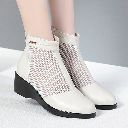 Damen Modische Stiefeletten mit durchlässigem Netzmaterial und bequemem Absatz EB