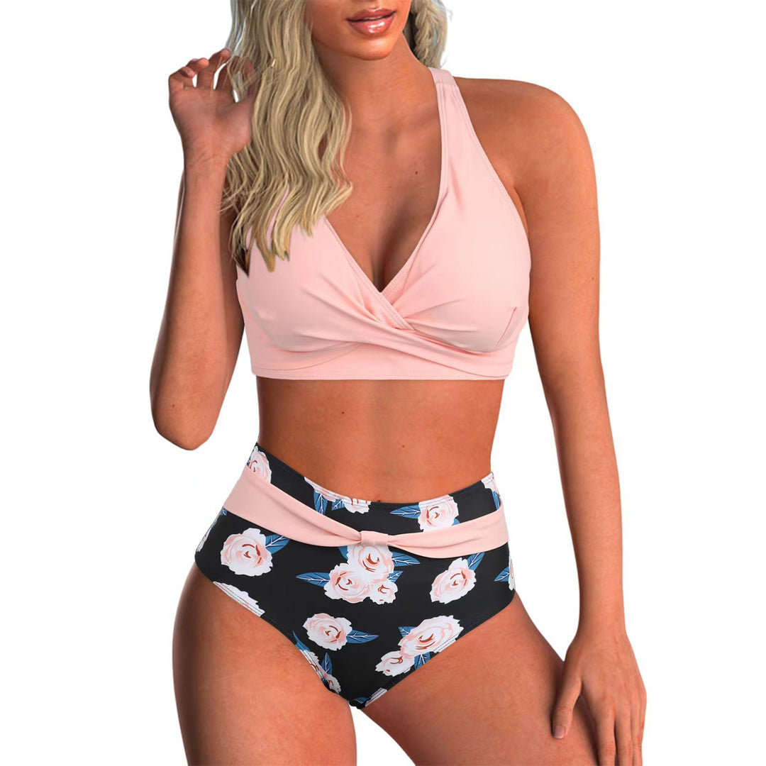 Damen Hochtailliertes Bikini-Set mit modischem Wickeldesign EB