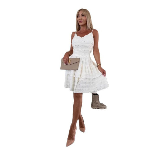 Damen Sommerliches A-Linien Kleid mit Rüschen und feinem Strukturdesign EB