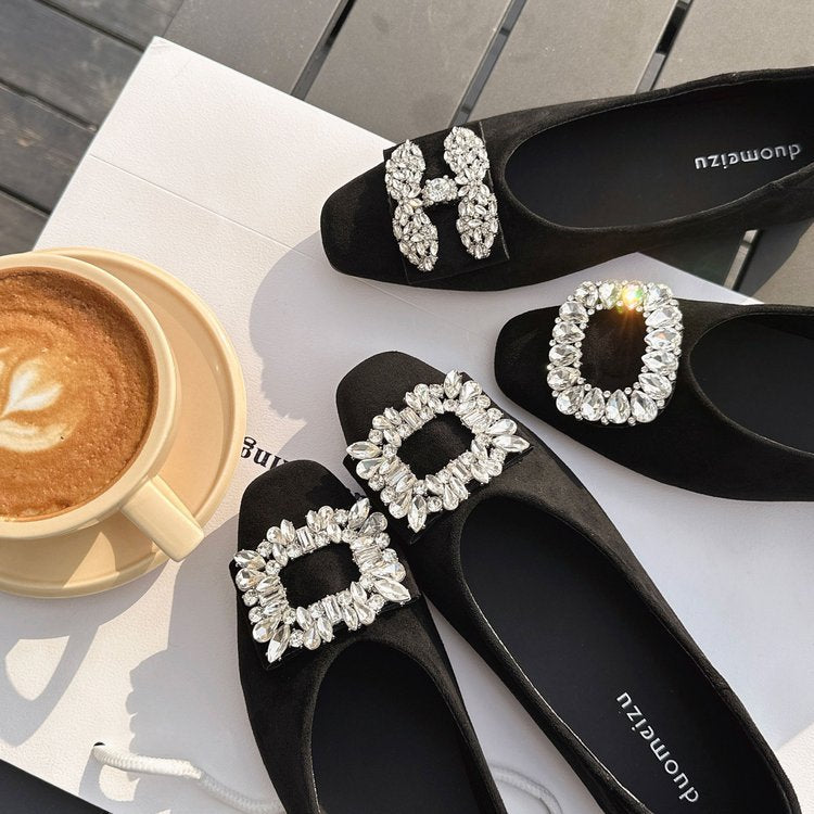 Damen elegante Ballerinas mit funkelnden Strass-Applikationen EB