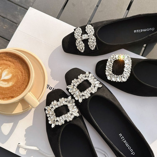 Damen elegante Ballerinas mit funkelnden Strass-Applikationen EB