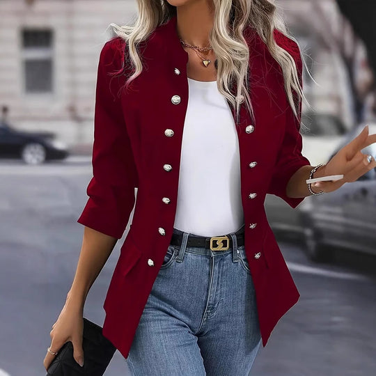 Damen elegante kurzärmelige Blazer mit dekorativen Knöpfen EB