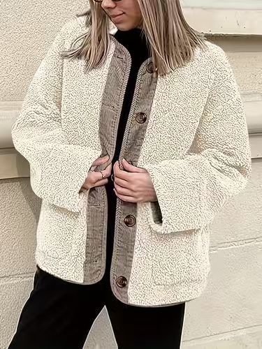 Damen Kuschelige Teddyjacke mit Knopfverschluss und weiter Schnitt EB