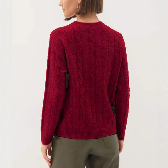 Damen Kabelstruktur‑Pullover im Zopfstrick mit Rundhalsausschnitt und nachhaltig weicher Wollmischung EB